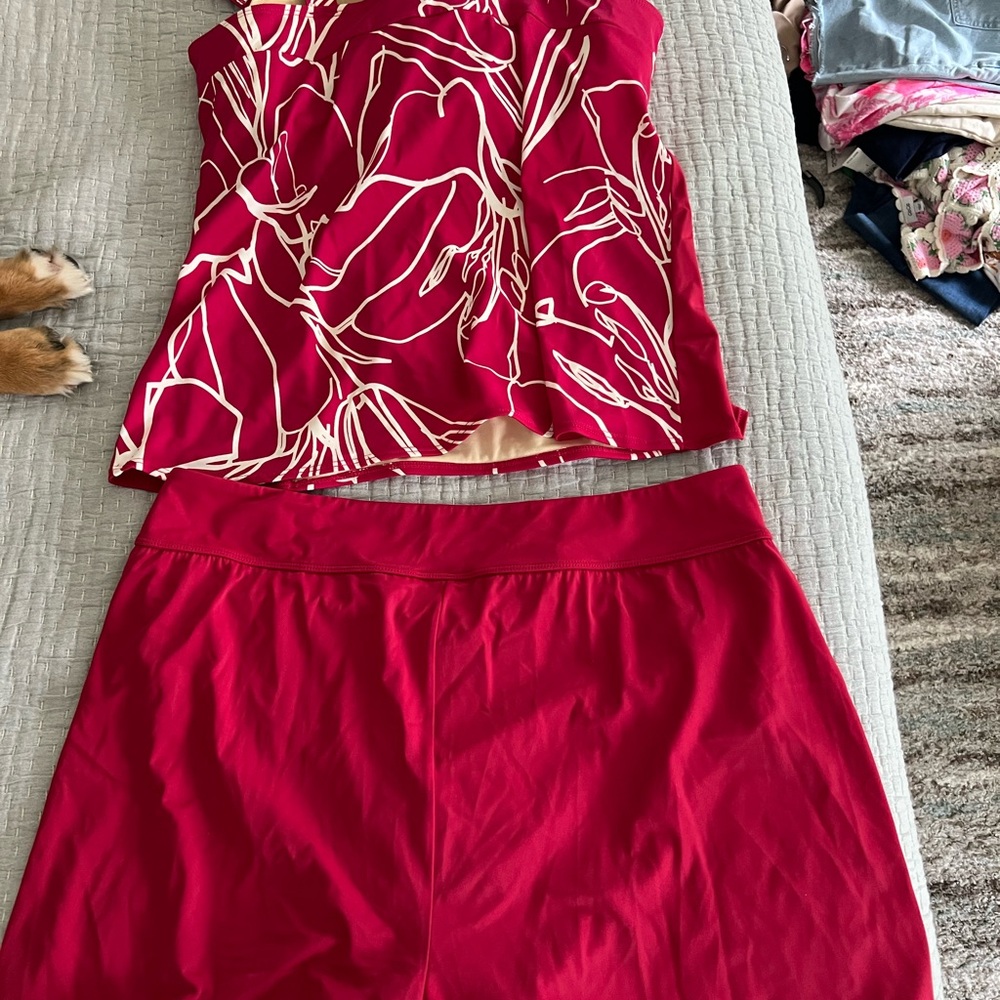 Red and White Floral Top and Skirt Set